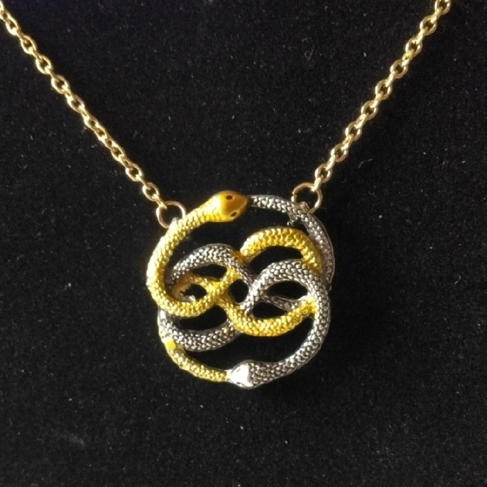 Gold and Silver Snake Pendant Necklace